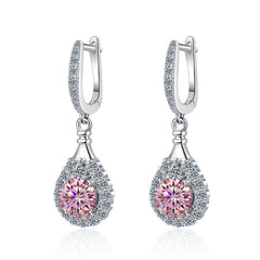 Elegant Pink Moissanite Drop Sterling Silver S925 Earrings