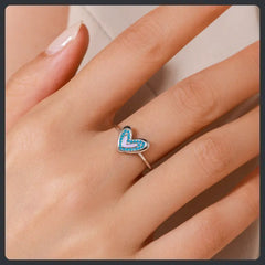 S925 Sterling Silver Turquoise Moissanite Heart Ring Elegant Design