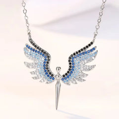 S925 Sterling Silver Moissanite Angel Wing Pendant Necklace