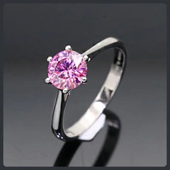 Romantic Pink Round Moissanite Sterling Silver S925 Ring