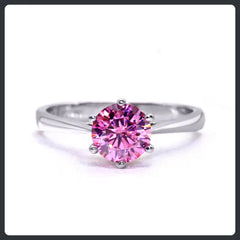 Romantic Pink Round Moissanite Sterling Silver S925 Ring