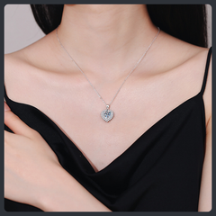 Heart Halo Moissanite Sterling Silver S925 Pendant Necklace