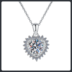 Heart Halo Moissanite Sterling Silver S925 Pendant Necklace