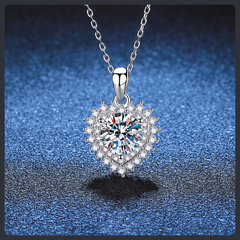 Heart Halo Moissanite Sterling Silver S925 Pendant Necklace
