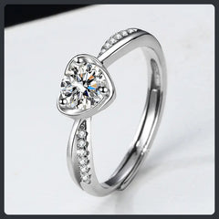 S925 Sterling Silver Moissanite Sweetheart Resizable Ring Elegant Design