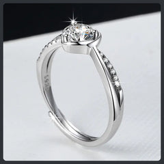 S925 Sterling Silver Moissanite Sweetheart Resizable Ring Elegant Design