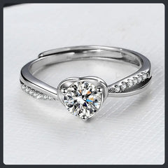 S925 Sterling Silver Moissanite Sweetheart Resizable Ring Elegant Design