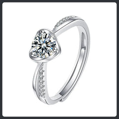 S925 Sterling Silver Moissanite Sweetheart Resizable Ring Elegant Design