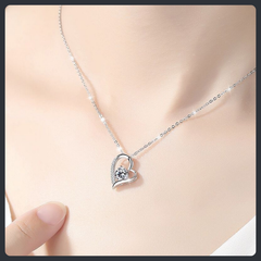 Crystal Heart Moissanite Sterling Silver S925 Necklace