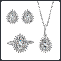 طقم مجوهرات من الفضة الإسترليني S925 مرصع بالموissanite بقصة كمثرى