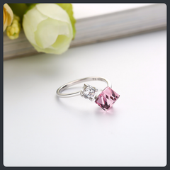 S925 Sterling Silver Pink Moissanite Adjustable Ring Elegant Design