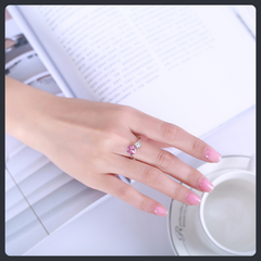 S925 Sterling Silver Pink Moissanite Adjustable Ring Elegant Design