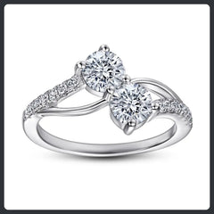 S925 Sterling Silver Moissanite Two Stone Ring Elegant Design