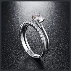 S925 Sterling Silver Moissanite Wedding Couple Rings Eternity Band Set