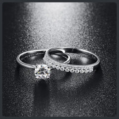 S925 Sterling Silver Moissanite Wedding Couple Rings Eternity Band Set