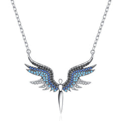 S925 Sterling Silver Moissanite Angel Wing Pendant Necklace