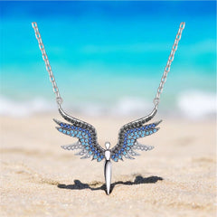 S925 Sterling Silver Moissanite Angel Wing Pendant Necklace