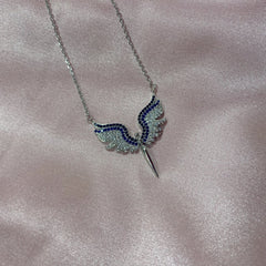 S925 Sterling Silver Moissanite Angel Wing Pendant Necklace