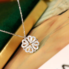 S925 Sterling Silver Moissanite Four Heart Clover Pendant Necklace