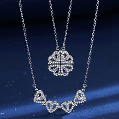S925 Sterling Silver Moissanite Four Heart Clover Pendant Necklace