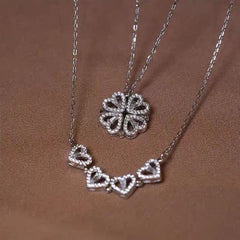 S925 Sterling Silver Moissanite Four Heart Clover Pendant Necklace