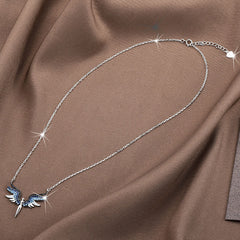 S925 Sterling Silver Moissanite Angel Wing Pendant Necklace