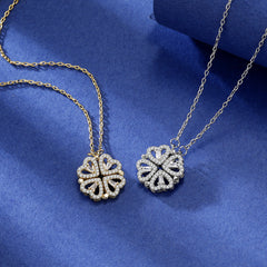 S925 Sterling Silver Moissanite Four Heart Clover Pendant Necklace