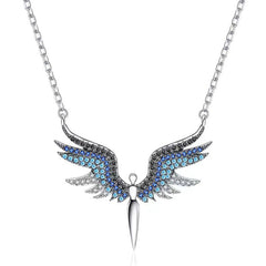 S925 Sterling Silver Moissanite Angel Wing Pendant Necklace