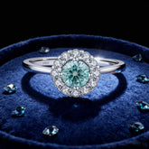 خاتم هالو مويسانيت أزرق مخضر من الفضة الإسترليني عيار 925