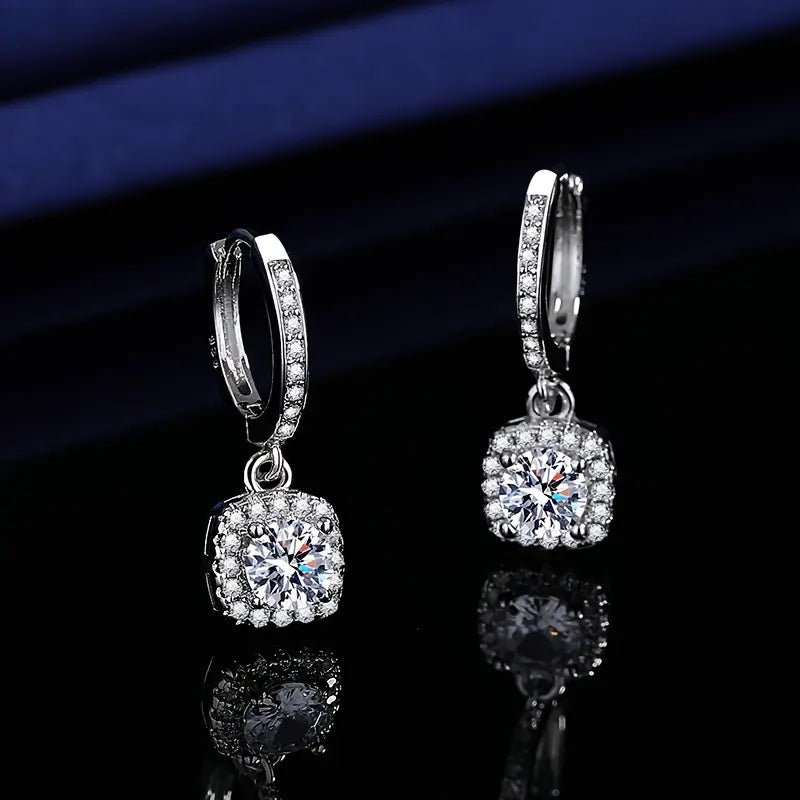 Luxury Square Moissanite Sterling Silver S925 Earrings