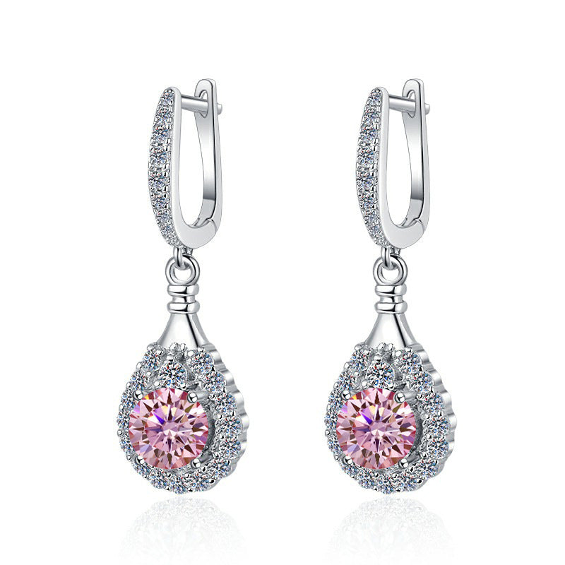 Elegant Pink Moissanite Drop Sterling Silver S925 Earrings