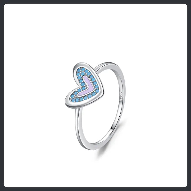 S925 Sterling Silver Turquoise Moissanite Heart Ring Elegant Design