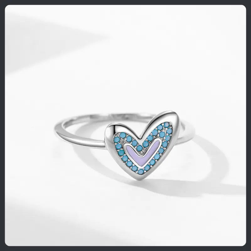 S925 Sterling Silver Turquoise Moissanite Heart Ring Elegant Design