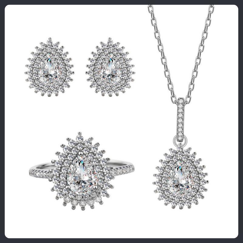 طقم مجوهرات من الفضة الإسترليني S925 مرصع بالموissanite بقصة كمثرى