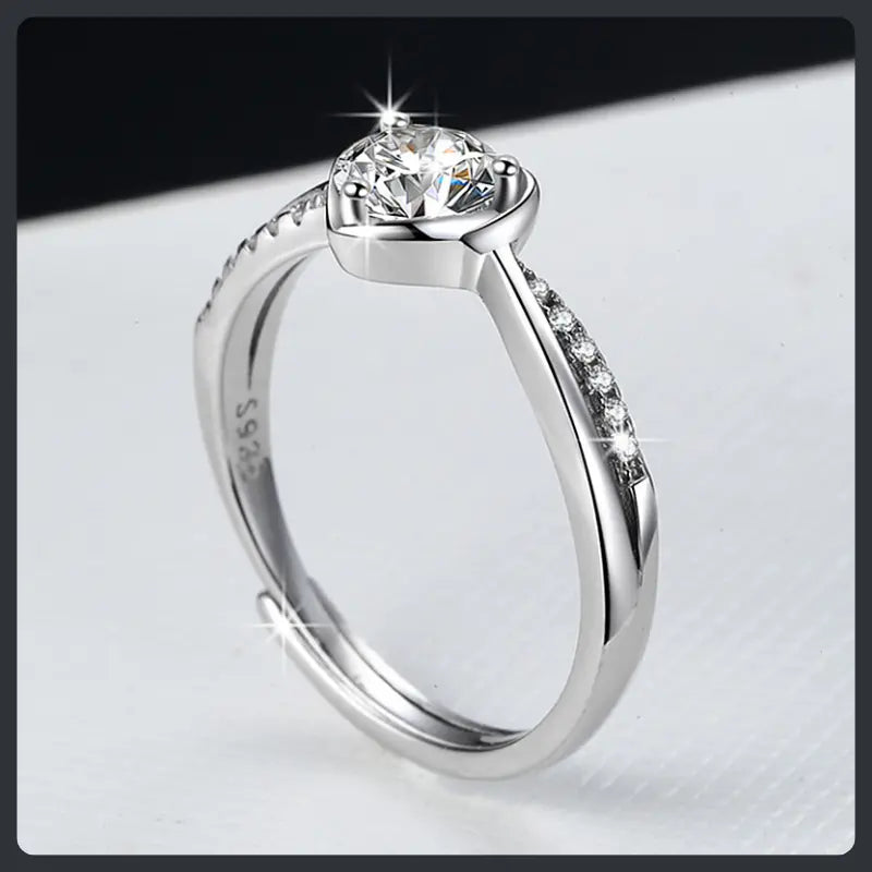 S925 Sterling Silver Moissanite Sweetheart Resizable Ring Elegant Design