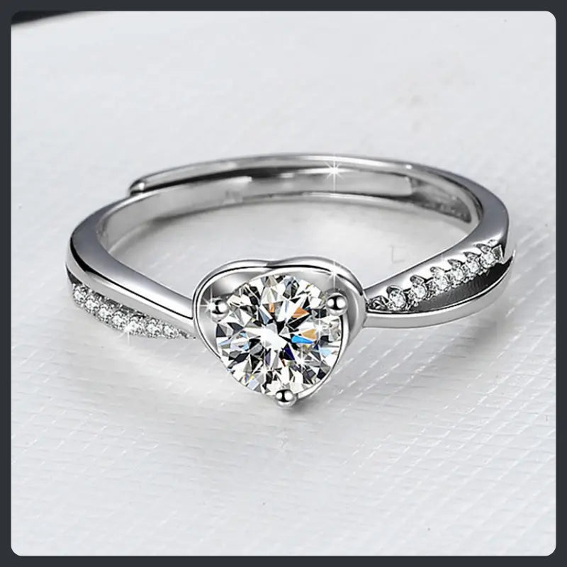 S925 Sterling Silver Moissanite Sweetheart Resizable Ring Elegant Design