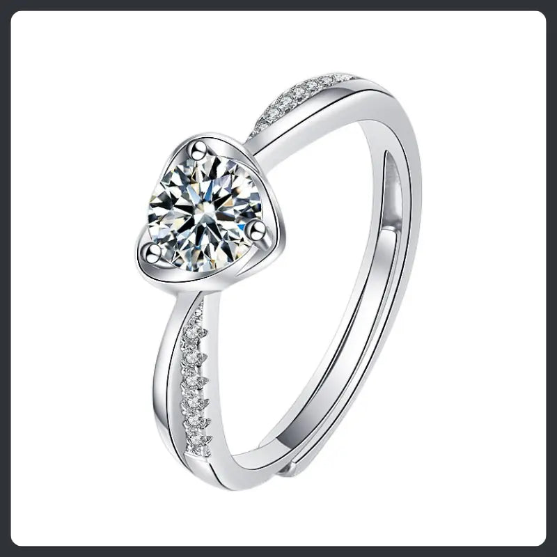 S925 Sterling Silver Moissanite Sweetheart Resizable Ring Elegant Design