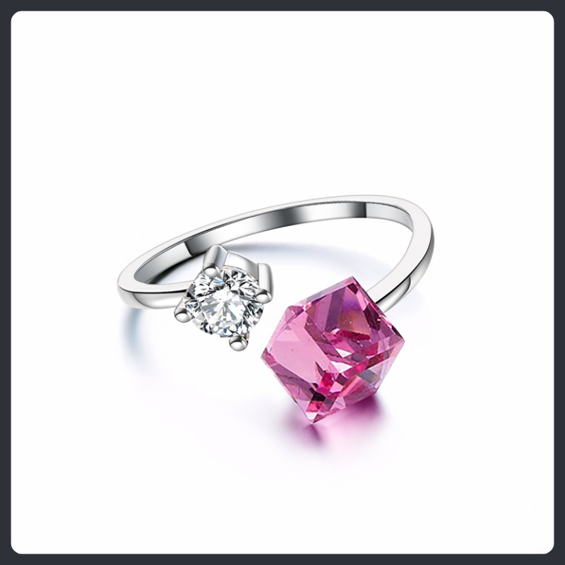 S925 Sterling Silver Pink Moissanite Adjustable Ring Elegant Design