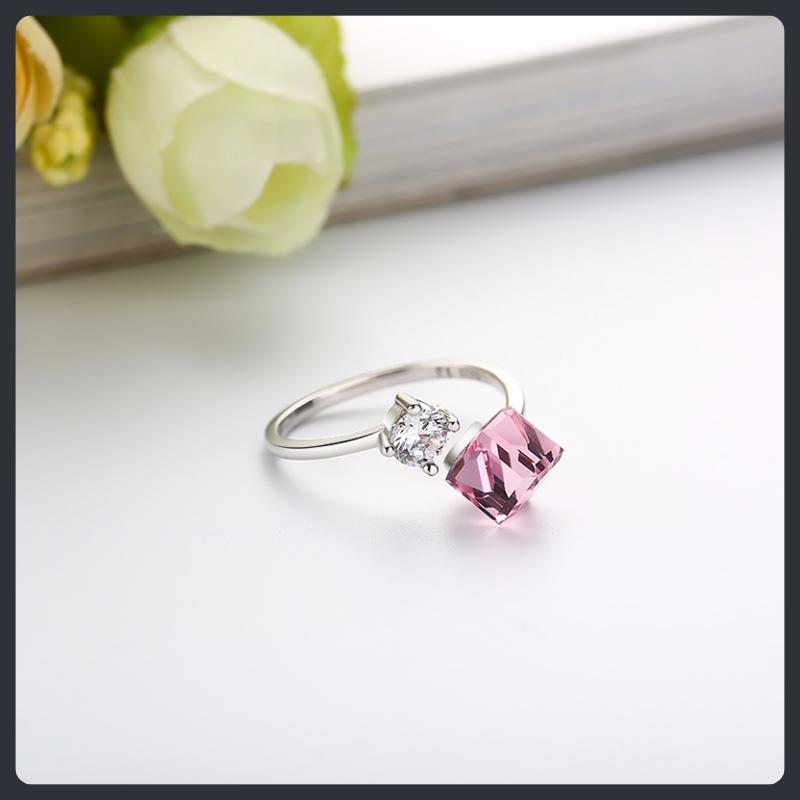 S925 Sterling Silver Pink Moissanite Adjustable Ring Elegant Design