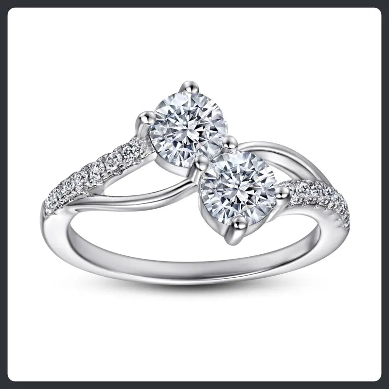 S925 Sterling Silver Moissanite Two Stone Ring Elegant Design