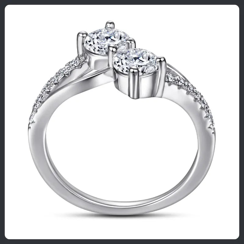 S925 Sterling Silver Moissanite Two Stone Ring Elegant Design
