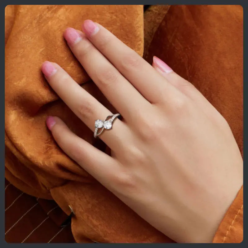 S925 Sterling Silver Moissanite Two Stone Ring Elegant Design