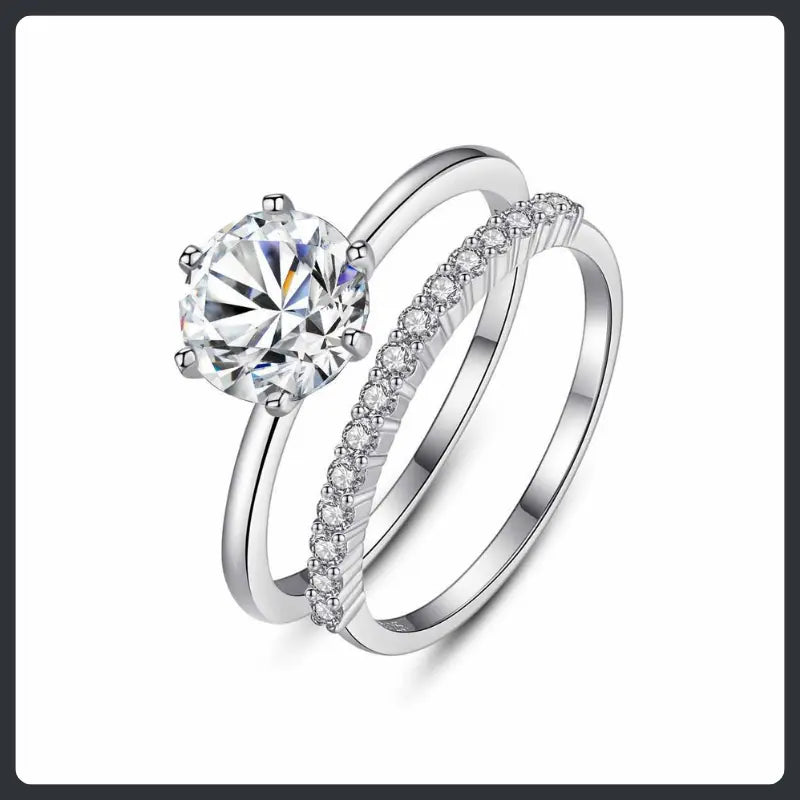 S925 Sterling Silver Moissanite Wedding Couple Rings Eternity Band Set