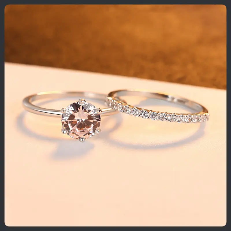 S925 Sterling Silver Moissanite Wedding Couple Rings Eternity Band Set