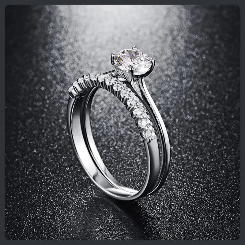 S925 Sterling Silver Moissanite Wedding Couple Rings Eternity Band Set