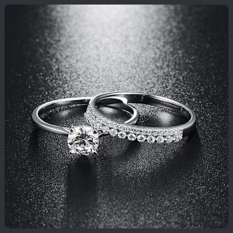 S925 Sterling Silver Moissanite Wedding Couple Rings Eternity Band Set
