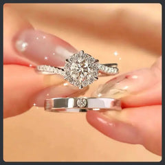 S925 Sterling Silver Moissanite Couple Rings Matching Set Elegant Design