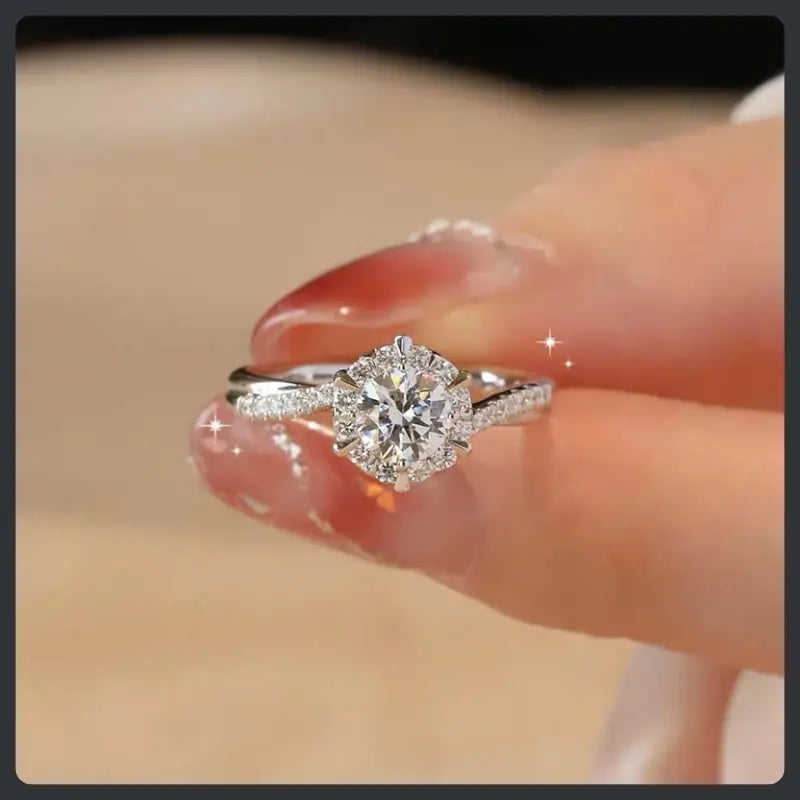 S925 Sterling Silver Moissanite Couple Rings Matching Set Elegant Design