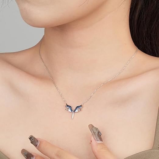 S925 Sterling Silver Moissanite Angel Wing Pendant Necklace
