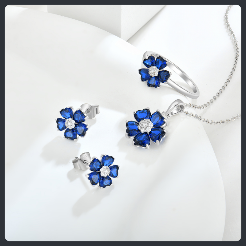 طقم مجوهرات فضة إسترلينية S925 مرصع بالموissanite بتصميم عنقود زهور